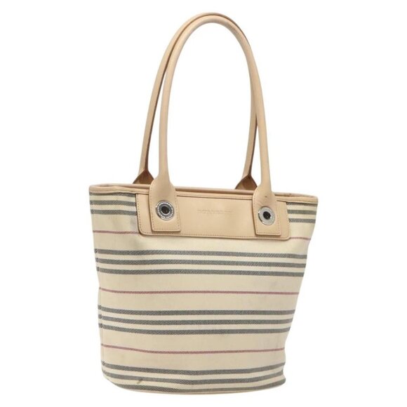 BURBERRY Hand Bag Canvas Beige Silver Auth bs25790 - Picture 1 of 16
